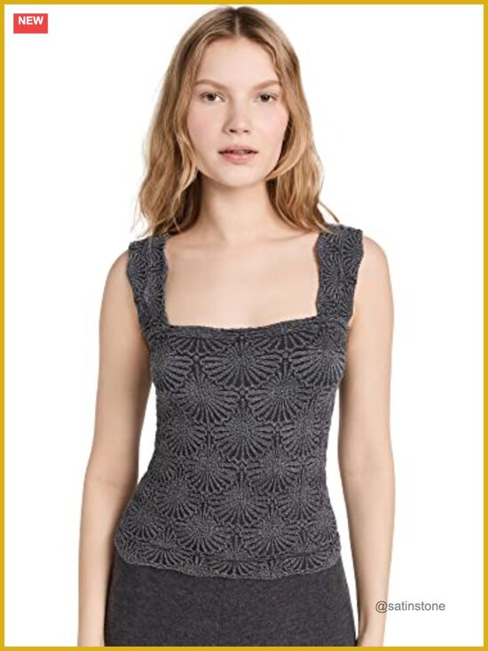 Tops - Lightweight Knit Square Neck Floral Lettuce Edge Cami